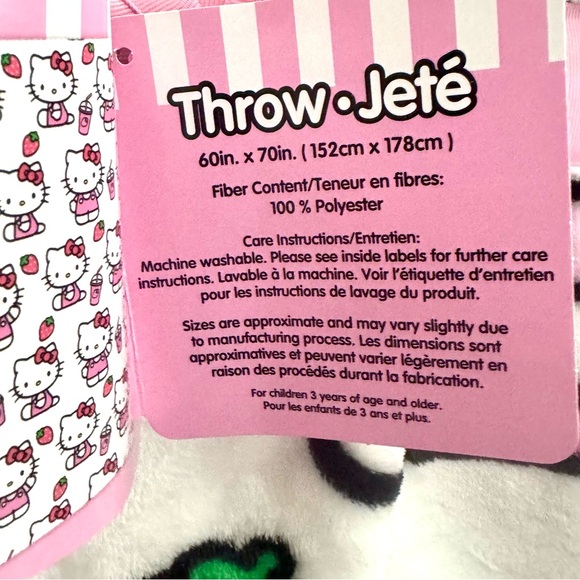 Hello Kitty with Strawberry Drink & Strawberries 60” x 70” Plush Throw Blanket - Picture 13 of 14